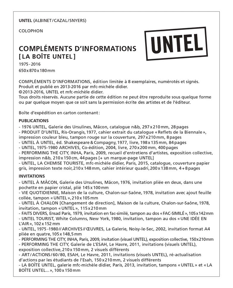 UNTEL - Complément d'information (La Boite UNTEL), 1975/2016